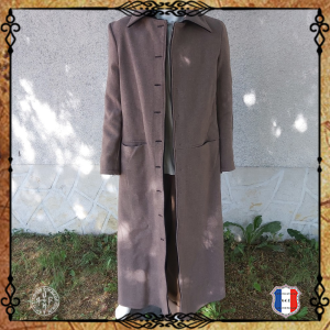 Manteau Aventure Long Laine Déperlante Noire / Taupe