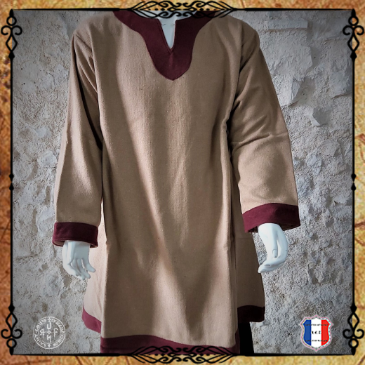 CHEMISE VIKING Laine / Beige col bordeaux