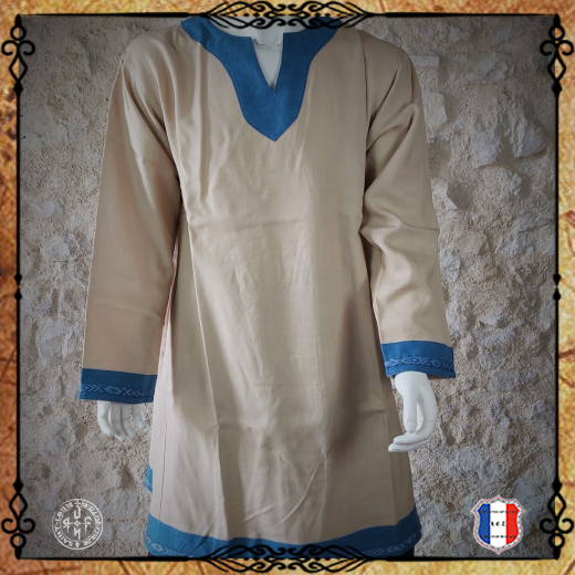 CHEMISE VIKING GALON Lin / Ecru col bleu