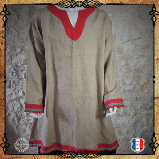CHEMISE VIKING GALON Lin / Sable col rouge