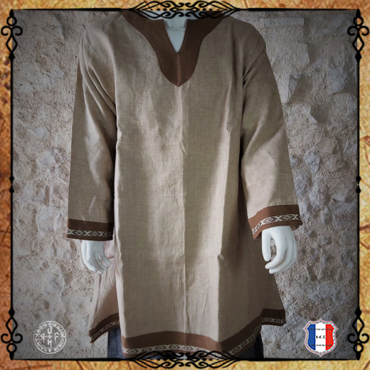 CHEMISE VIKING GALON Lin / Sable col marron