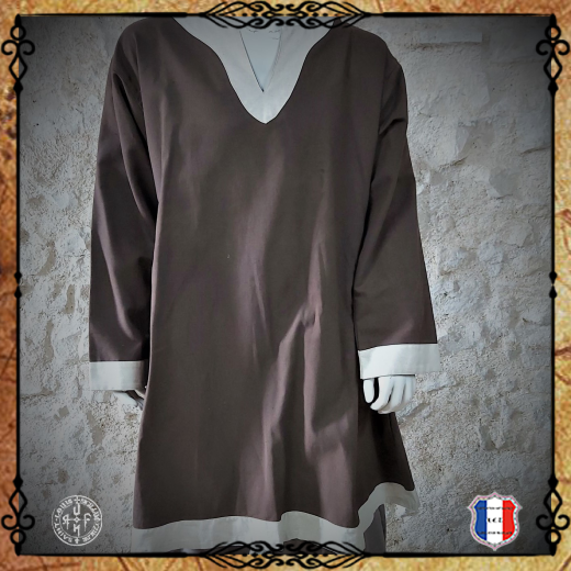 CHEMISE VIKING Lin / Marron col écru