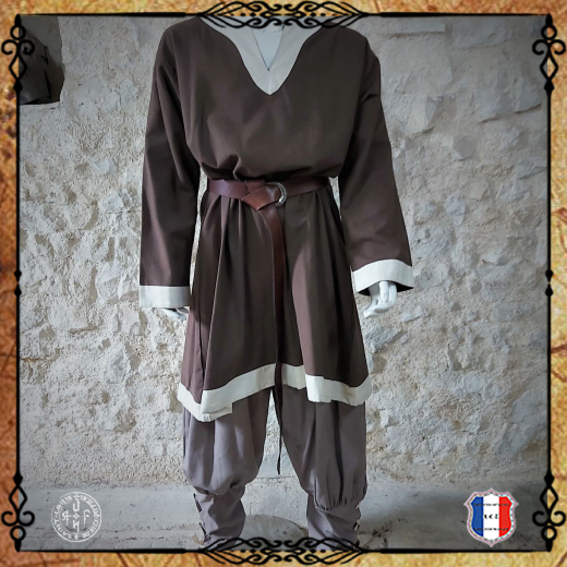 CHEMISE VIKING Lin / Marron col écru