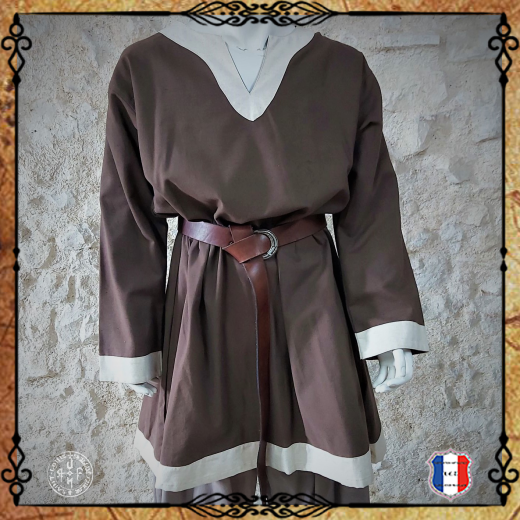 CHEMISE VIKING Lin / Marron col écru