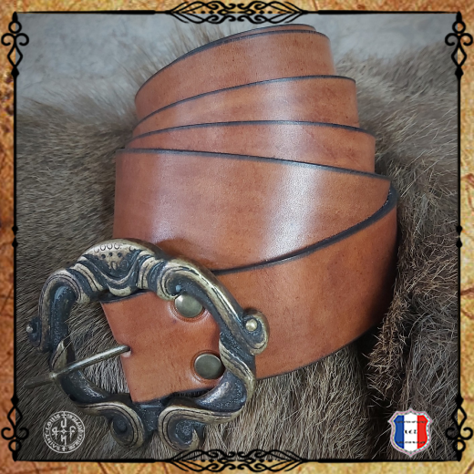 CEINTURE HOMME MEDIEVAL 100% cuir bovin/Cognac